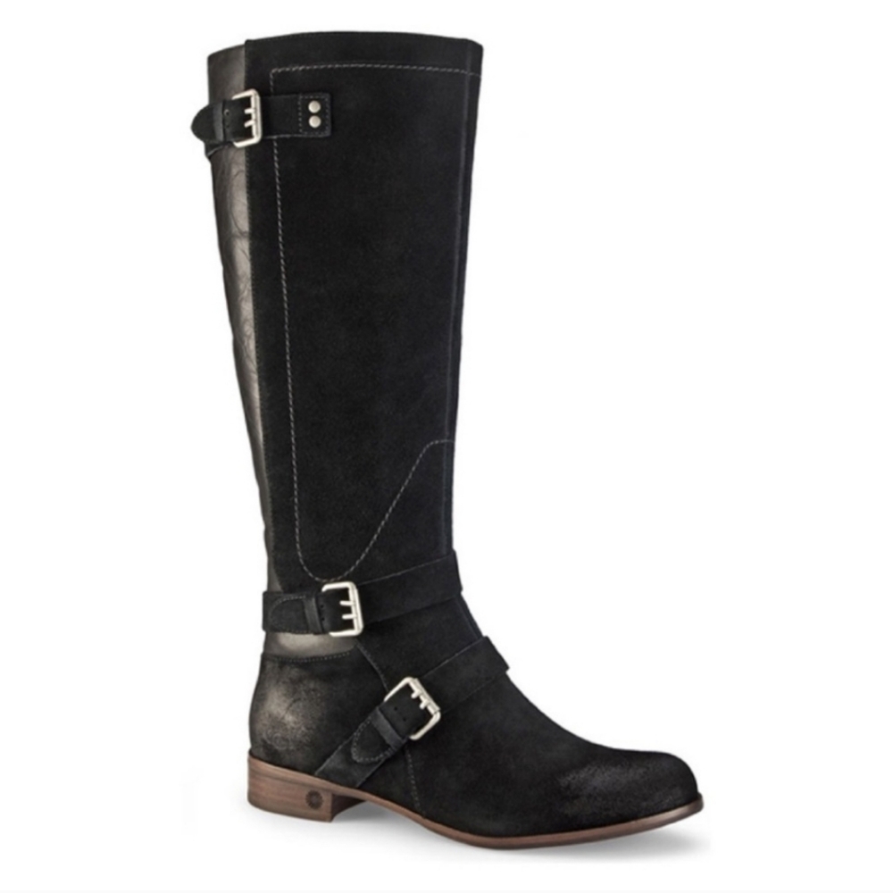 UGG Cyndee Knee High Black Leather Riding Boots